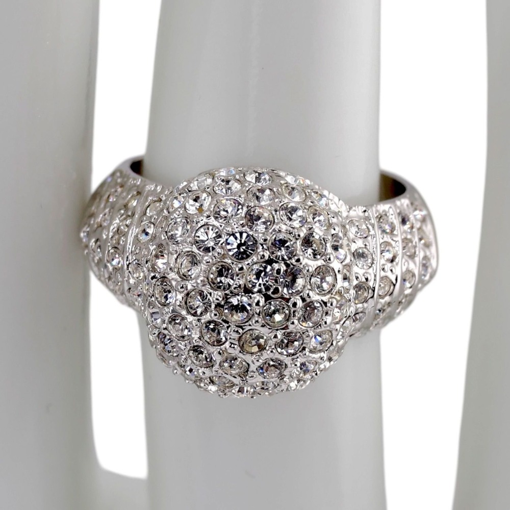 Swarovski Elements Crystal Pavé Dome Cocktail Ring Silver Tone Statement Size 7